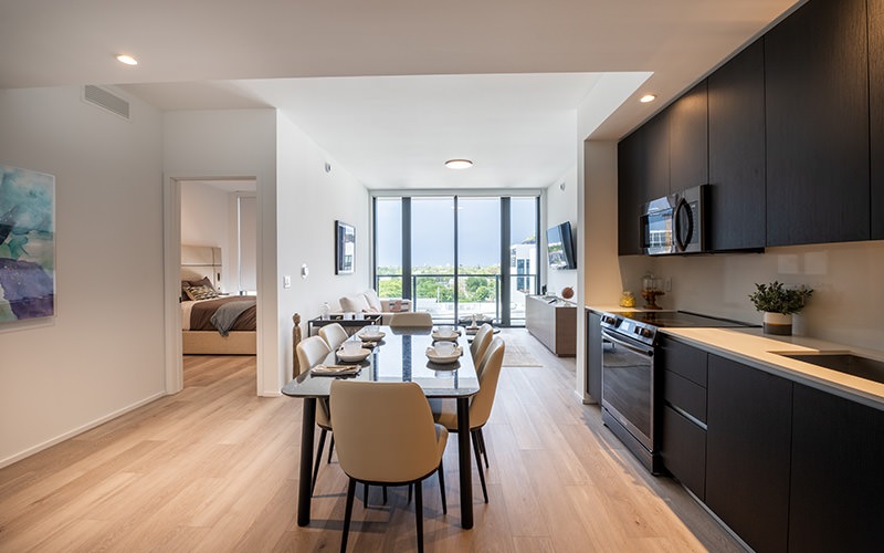 kitchen with dining room table and chairs